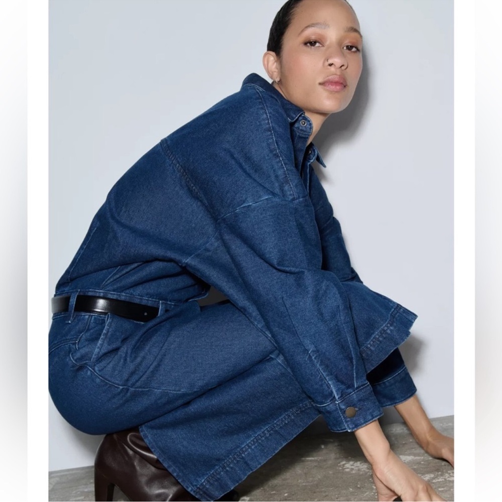 ZARA BLOGGERS FAV DENIM MIDI DRESS - Picture 2 of 6